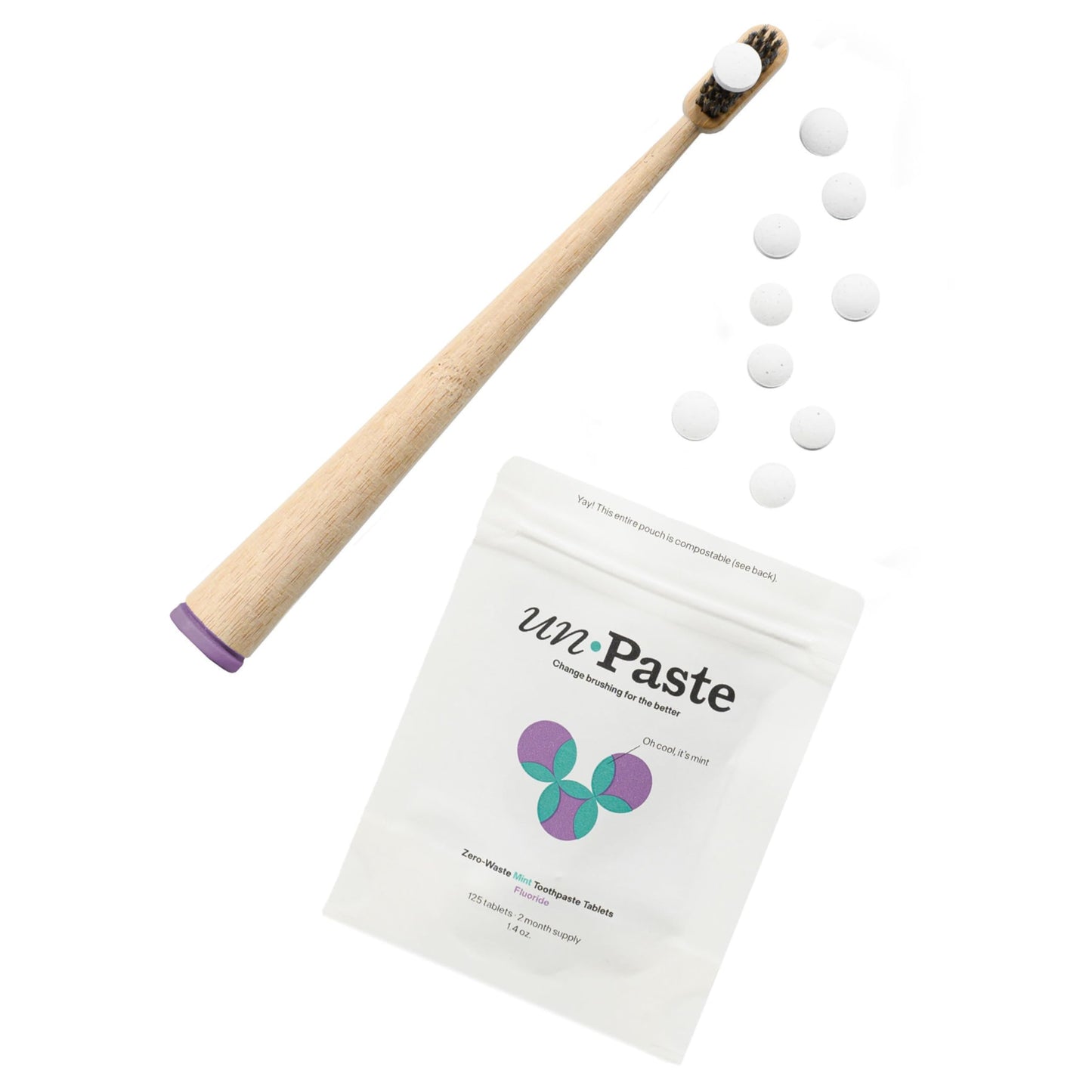 New Formula Unpaste Toothpaste Tablets – Fluoride Mint, Xylitol Free, Vegan, Plastic Free (125ct, 2 Month Supply)