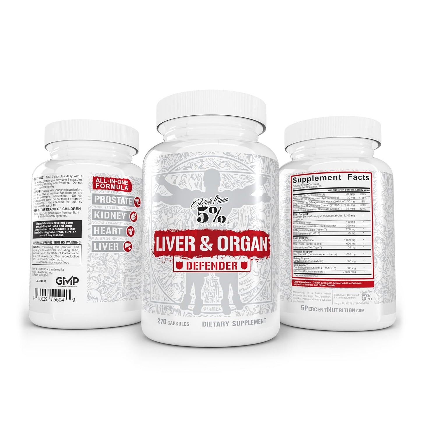 5% Nutrition Rich Piana Liver & Organ Defender Cycle Support Plus NAC | Liver, Prostate, Heart, Kidney & Skin Support | Milk Thistle, Saw Palmetto, Hawthorn Berry | 30-90 Servings