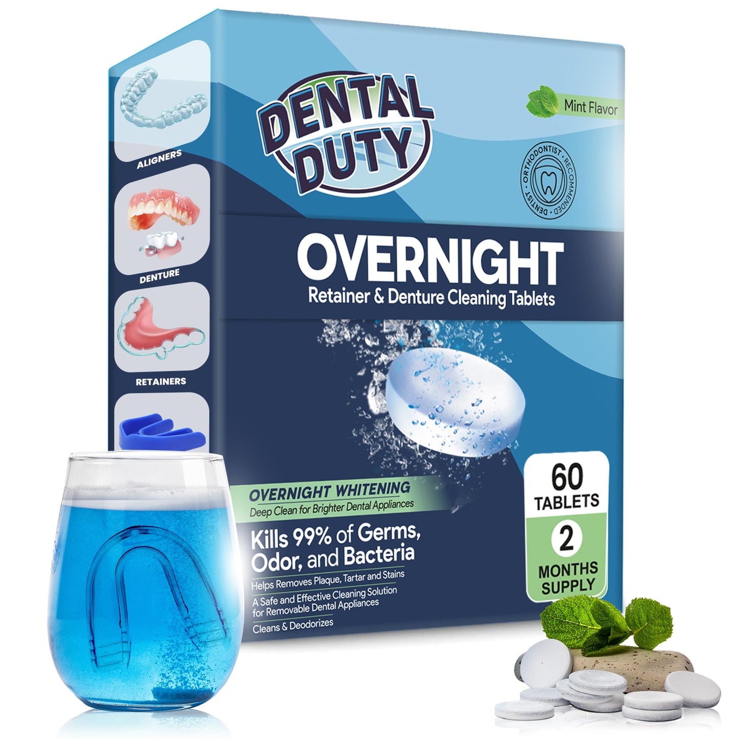 60 Overnight Retainer & Denture Cleaning Tablets – Extra Strength Cleaner