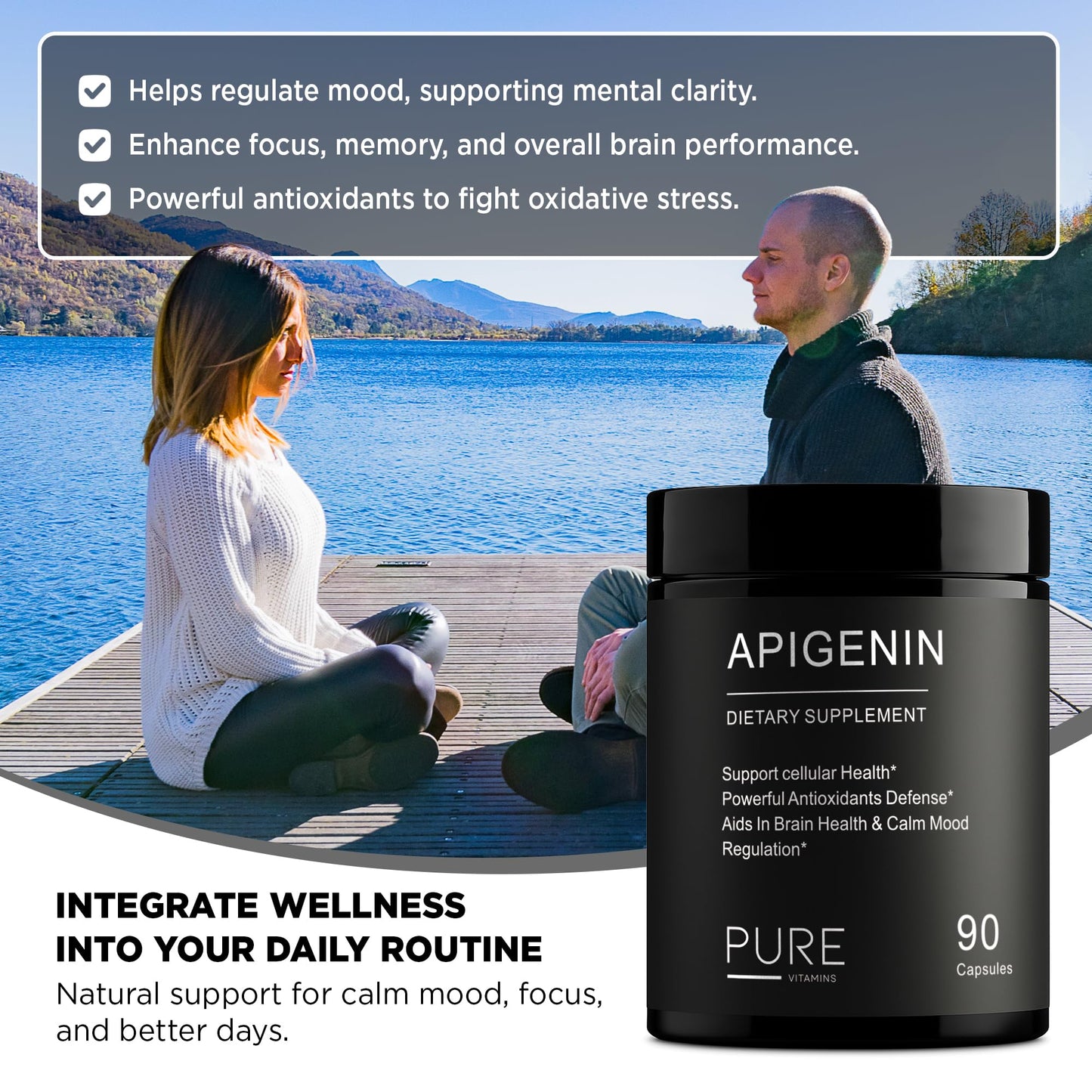 Pure Vitamins Ultra Apigenin 50mg – 90 Capsules | Sleep, Stress & Brain Support | Non-GMO, Gluten-Free | Made in USA