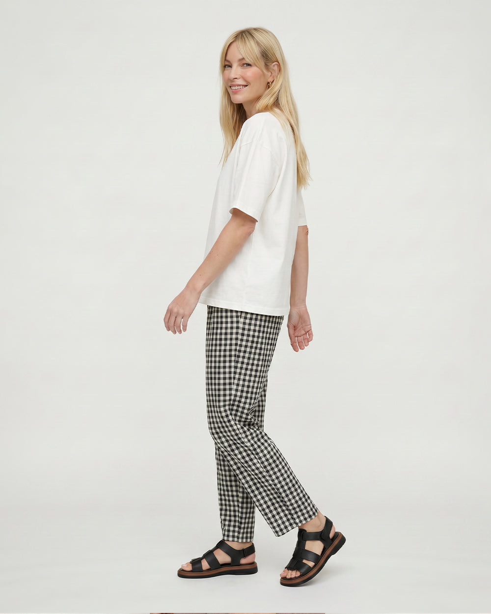 Kate Black Check Barrel Leg Trouser