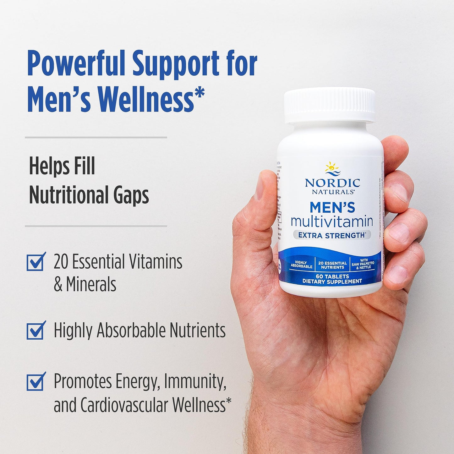 Nordic Naturals Men's Multivitamin Extra Strength – 60 Tablets, Immune & Bone Support, 20 Nutrients