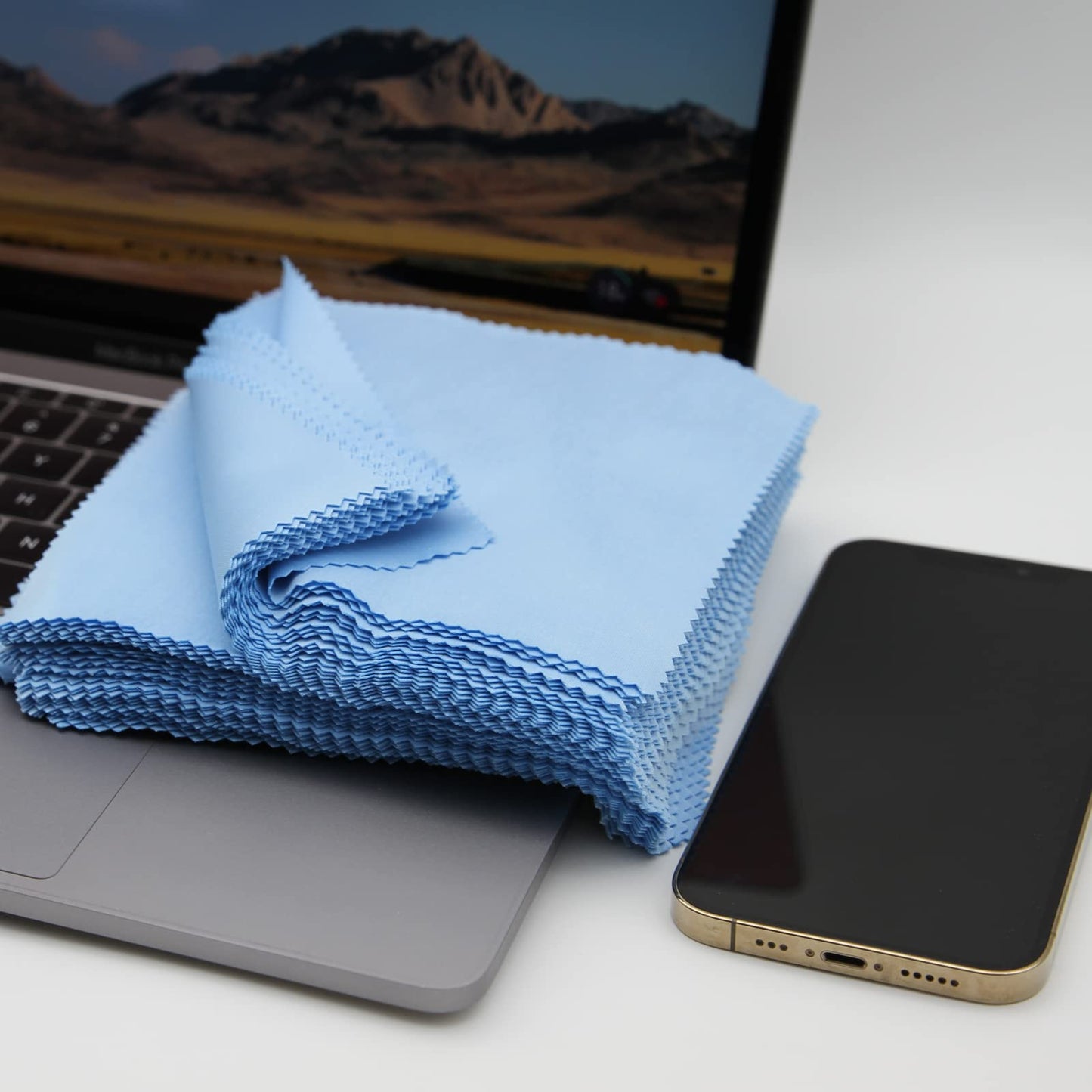 AAwipes Blue Microfiber Cleaning Cloths Bulk 100 (5.5x5.5 in) No Logo – Eyeglasses, Lenses, Screens (V1515)