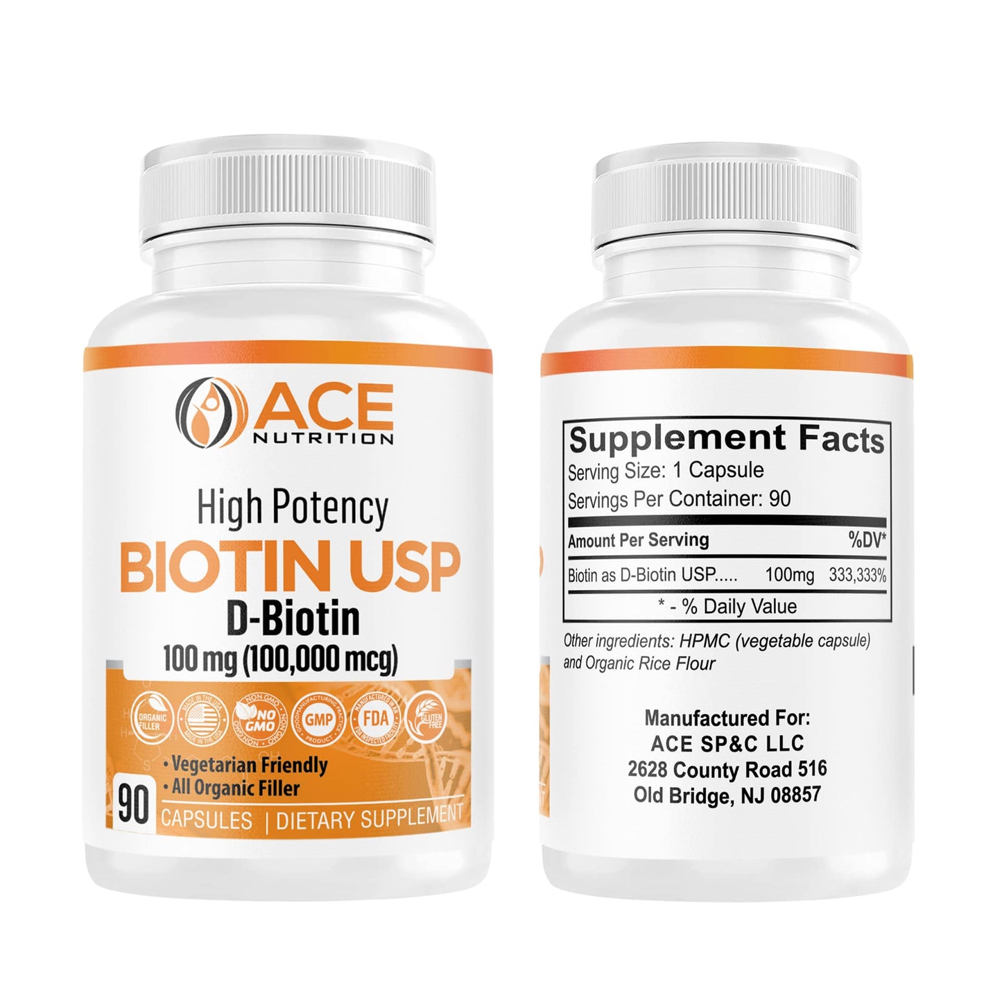 ACE NUTRITION High Potency Biotin USP 100mg (100,000mcg) – D-Biotin