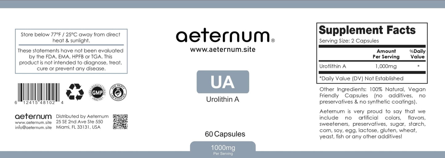 aeternum Urolithin A - UA - Capsules - 500mg - 60 Capsules