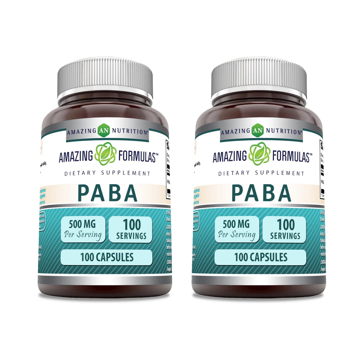 Amazing Formulas PABA Supplement - 500 mg per Serving, 100 Capsules, Non-GMO, Gluten Free, Made in USA (2 Pack)