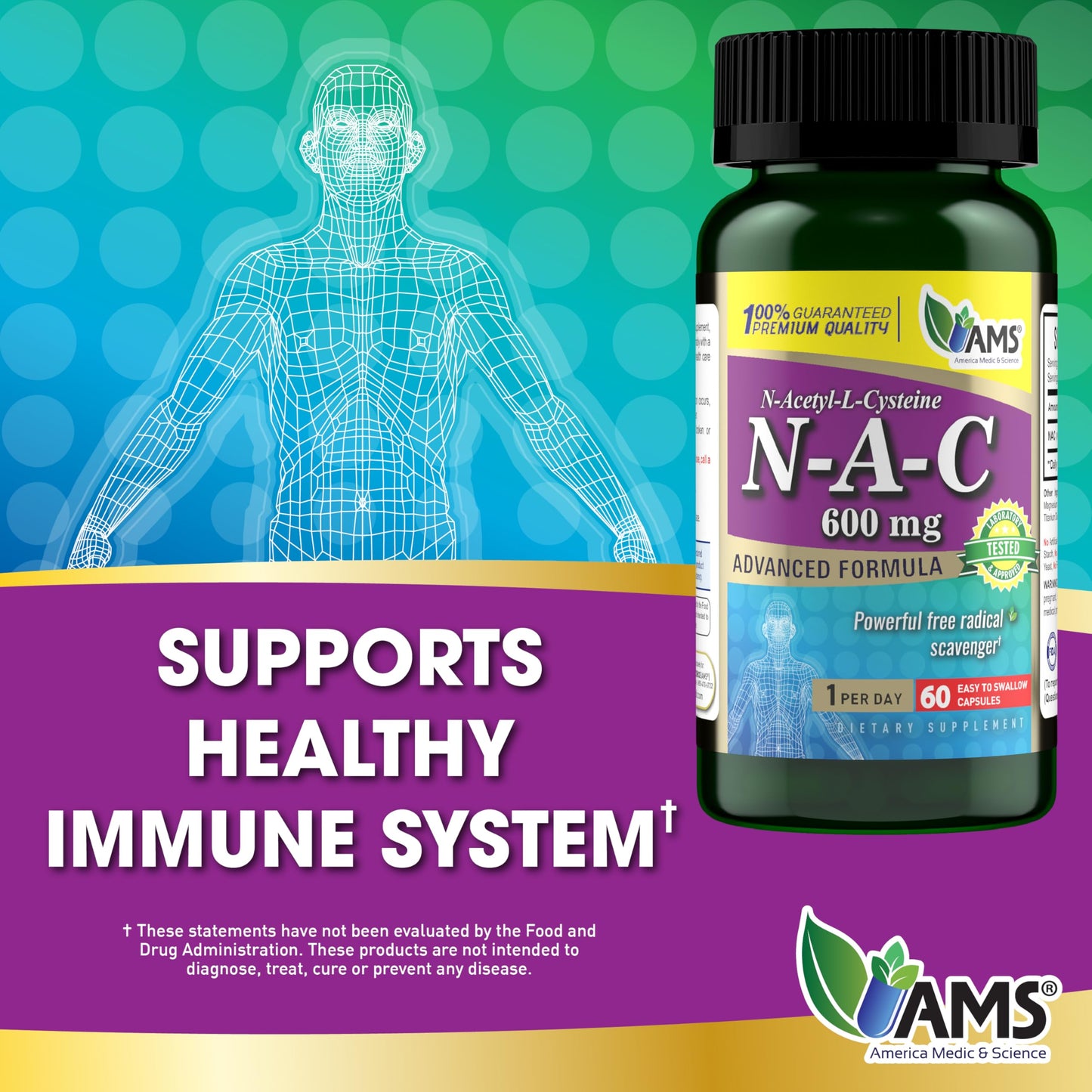 America Medic & Science NAC 600mg – NAC Supplement for Lung Health & Immune Support | 60 Capsules