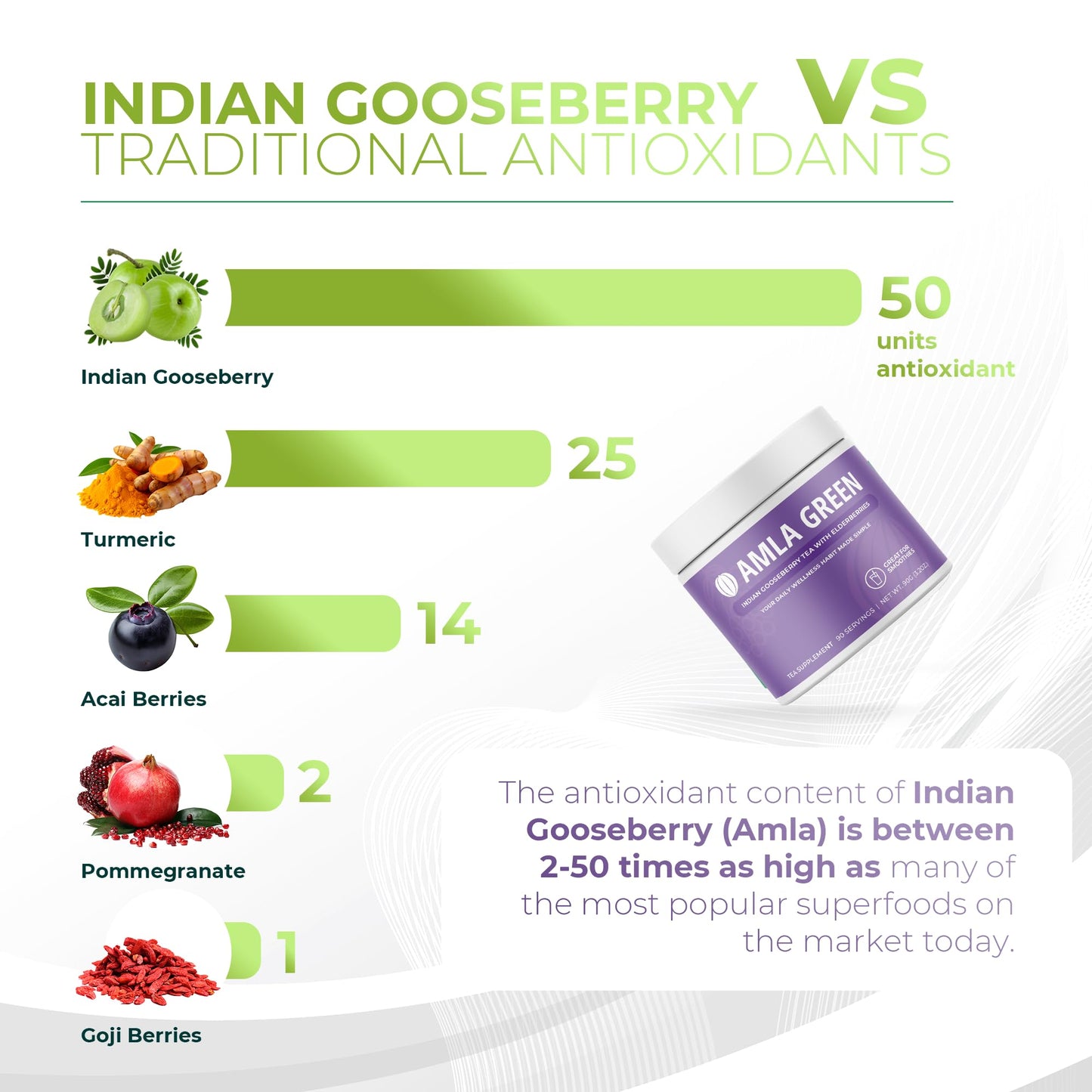 Amla Green 20x Concentrated Amla Powder with Elderberry – Immune Support Superfood, Ginger, Cinnamon & Peppermint, 90 Servings