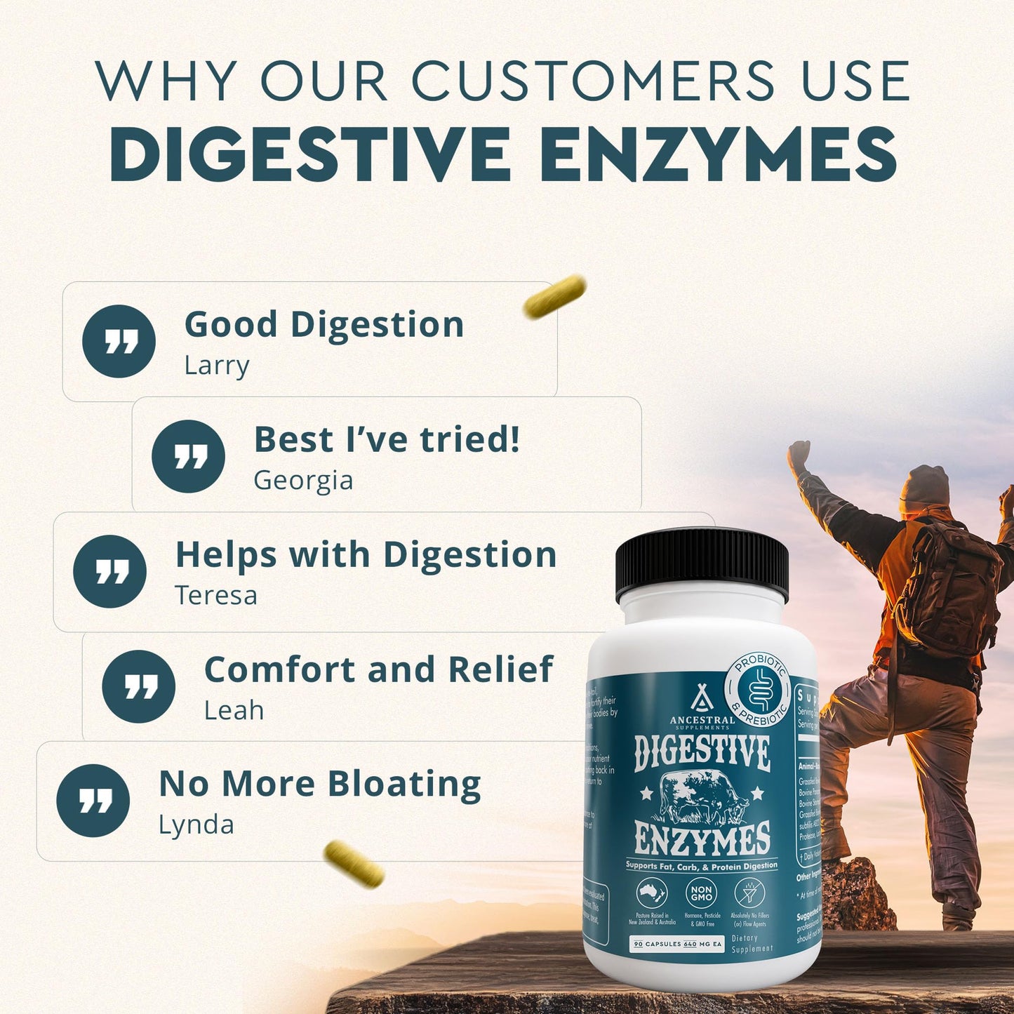 Ancestral Supplements Digestive Enzymes for Women & Men – Probiotics & Grass-Fed Organs, 90 Capsules