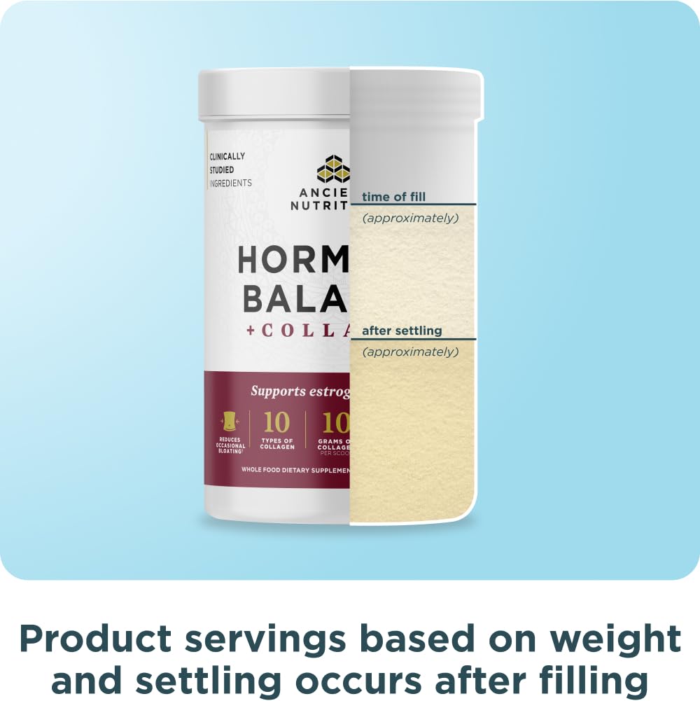 Ancient Nutrition Hormone Balance + Collagen Powder, Vanilla, 25 Servings | Hydrolyzed Collagen Peptides