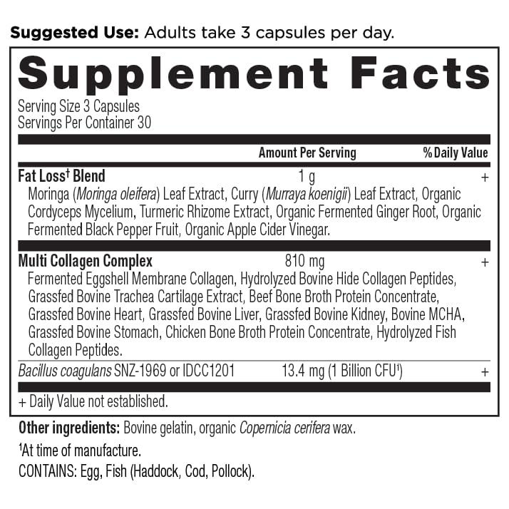Ancient Nutrition Multi Collagen Advanced Lean with Probiotics (90 Count) – Weight & Fat Loss Support
