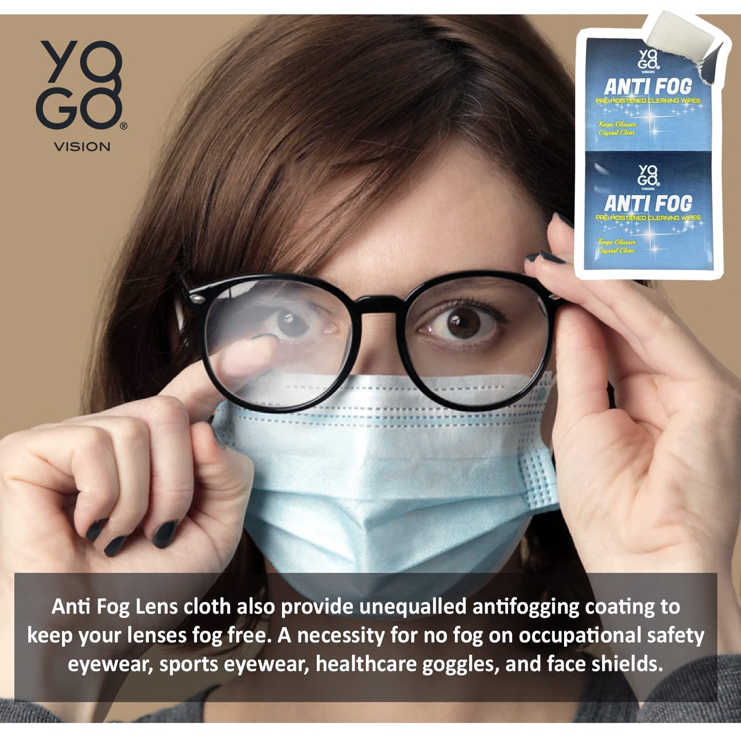 Anti Fog Wipes for Glasses – Pre-Moistened Lens Cleaner (200 Pack)