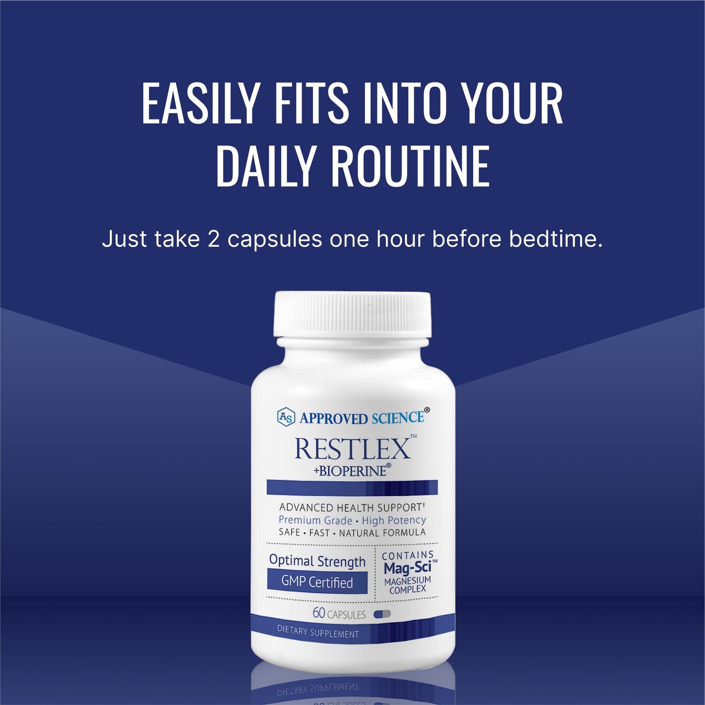 Approved Science Restlex - 420 mg Magnesium Glycinate Blend + 200 mg L-Theanine, 60 Capsules