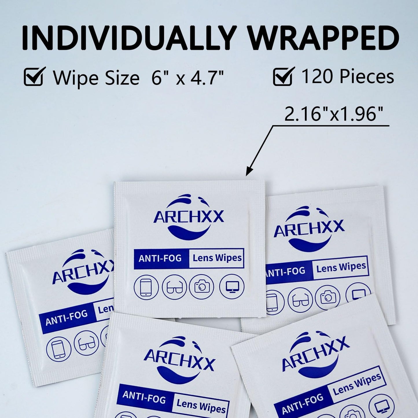 ARCHXX Anti Fog Wipes for Glasses - 240 Count, Pre-Moistened Lens Cleaner