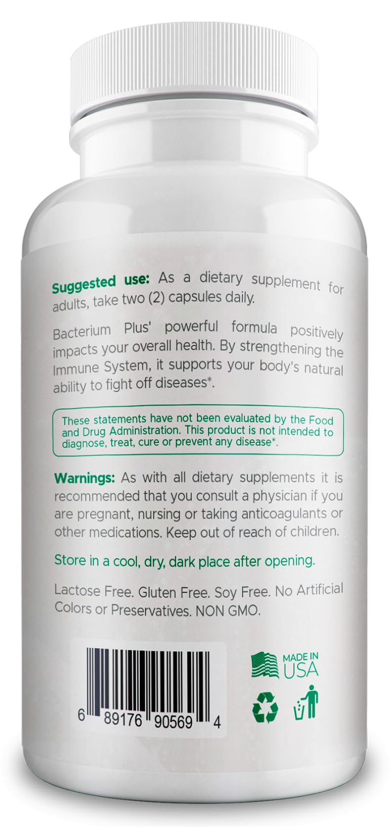 Bacterium Plus, Natural Product, Vegetarian Capsules, General Well-Being - 60 Count - Pack of 1