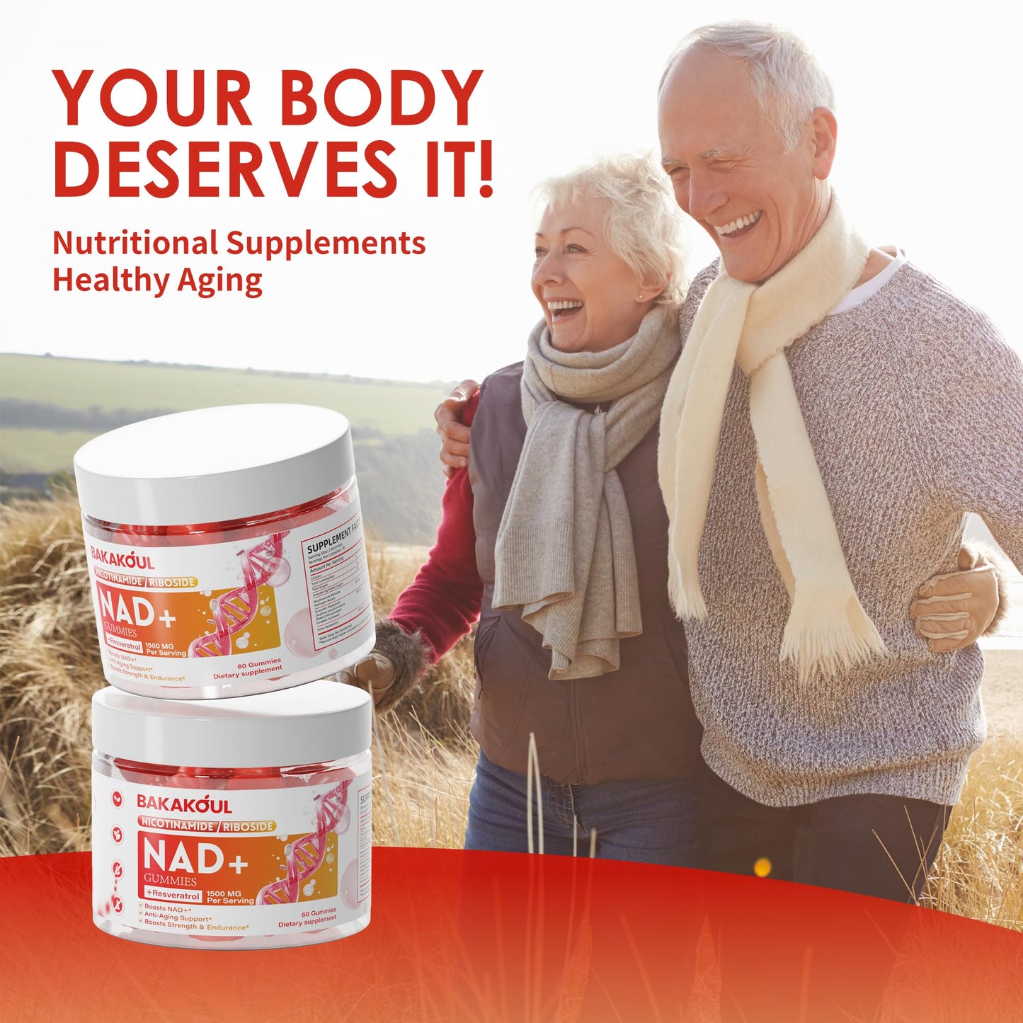 BAKAKOUL NAD Gummies – NAD+ Liposomal NR, 900mg, 60 Gummies