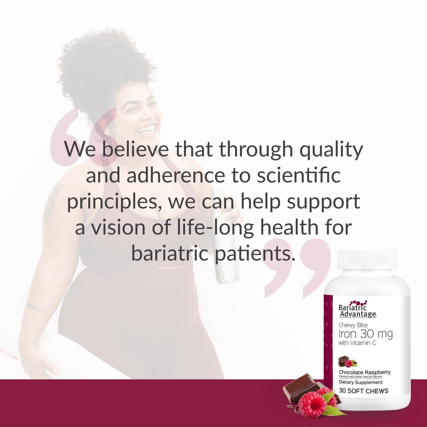 Bariatric Advantage Iron Chewy Bite Chocolate Raspberry Truffle (30 mg Iron, 60 mg Vitamin C) 30 Count (Pack of 2)