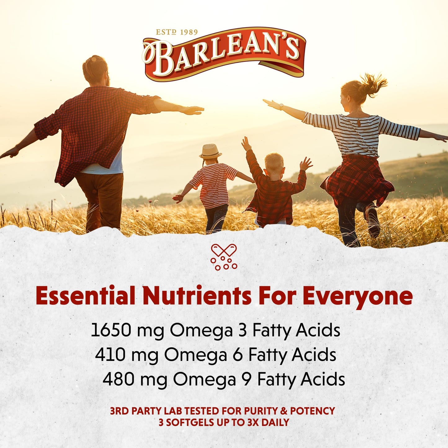 Barlean's Vegan Flaxseed Oil Softgels – 1650 mg ALA, Cold-Pressed, 250 Count