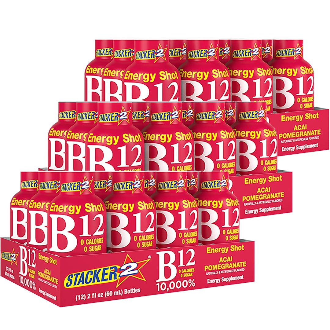 Based Box STACKER2 Vitamin B Complex Liquid Shots – Acai & Pomegranate, B12 B6 B3, 2oz Pack of 36