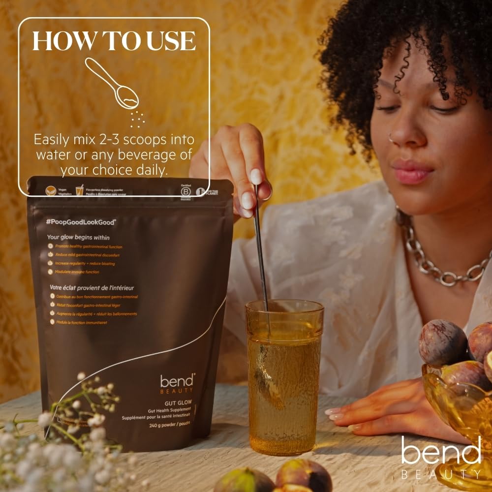 Bend Beauty Gut Glow | Daily Prebiotic Fiber Supplement Powder w/Tremella Mushroom Exract | Digestive Gut Health | 6g of Soluble Fiber per Serving | 100% Organic, Vegan, Sugar Free Fiber | Unflavored