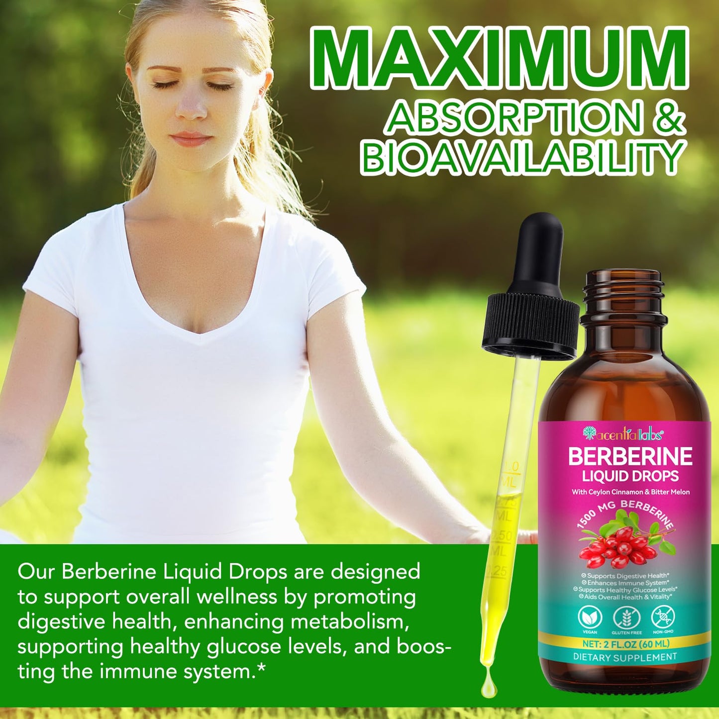 Berberine Liquid Drops 60ml with Ceylon Cinnamon – Immune & Digestive Support