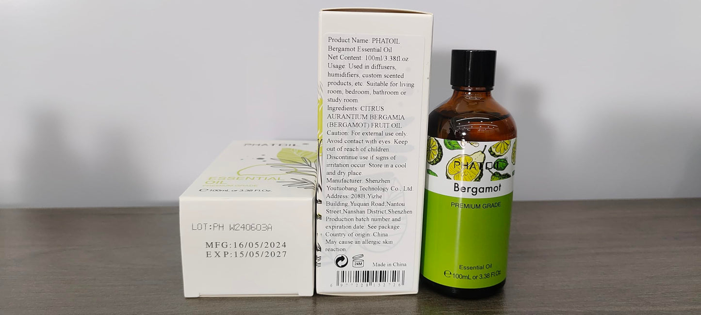 PHATOIL Bergamot Essential Oil 100ml – Aromatherapy, Diffusers, DIY Candles & Soaps