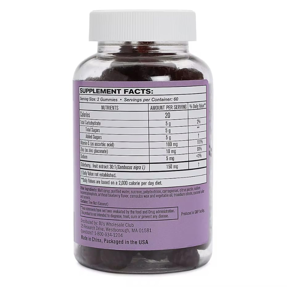 Berkley Jensen Elderberry Gummies with Vitamin C & Zinc, 120 ct / 150 mg