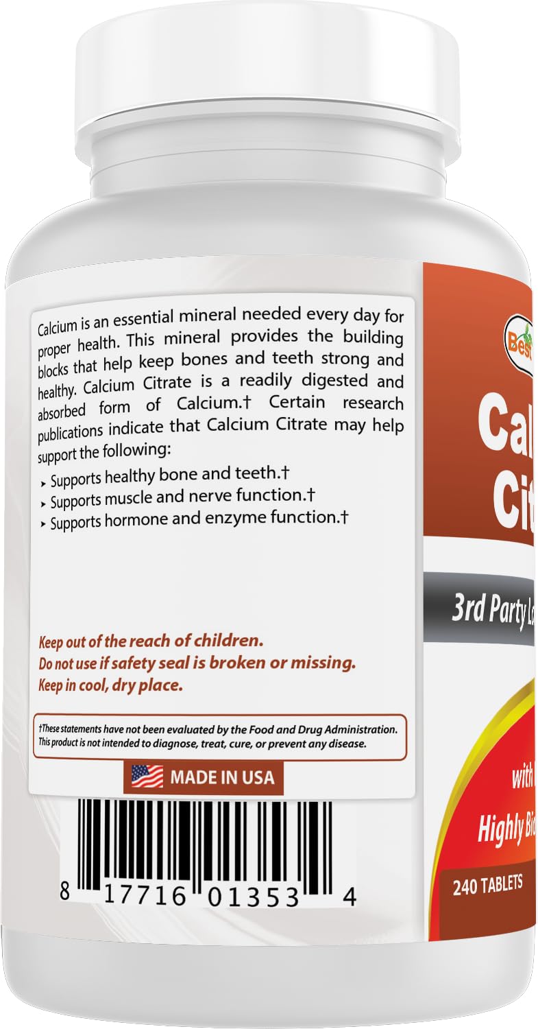 Best Naturals Calcium Citrate with Vitamin D-3 – 240 Tablets (Pack of 3) | Non-GMO, Gluten-Free