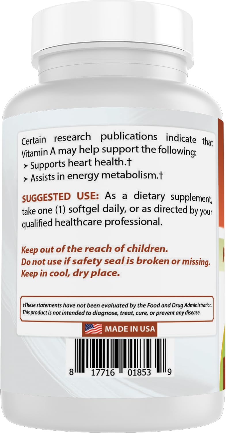 Best Naturals Vitamin A 25000 IU - 180 Softgels, Non-GMO Formula for Vision & Immunity