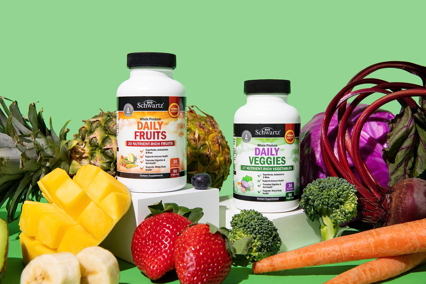 BioSchwartz Daily Fruits & Veggies – 47 Whole Foods, 2-Pack (360 Capsules) for Women & Men