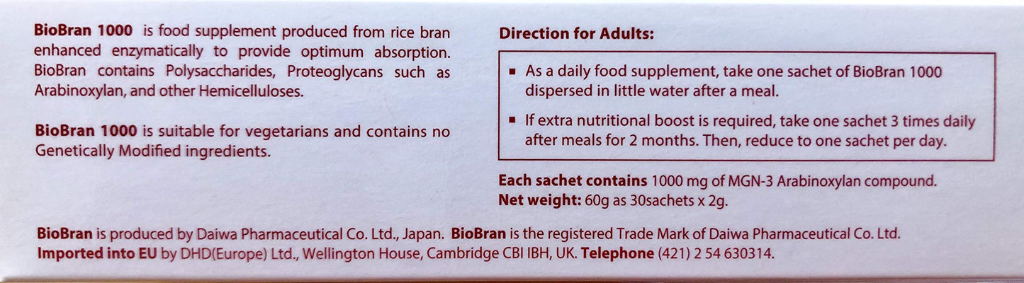 BioBran MGN-3 Immune Booster - 1000 mg, 30 Sachets, Made in Japan