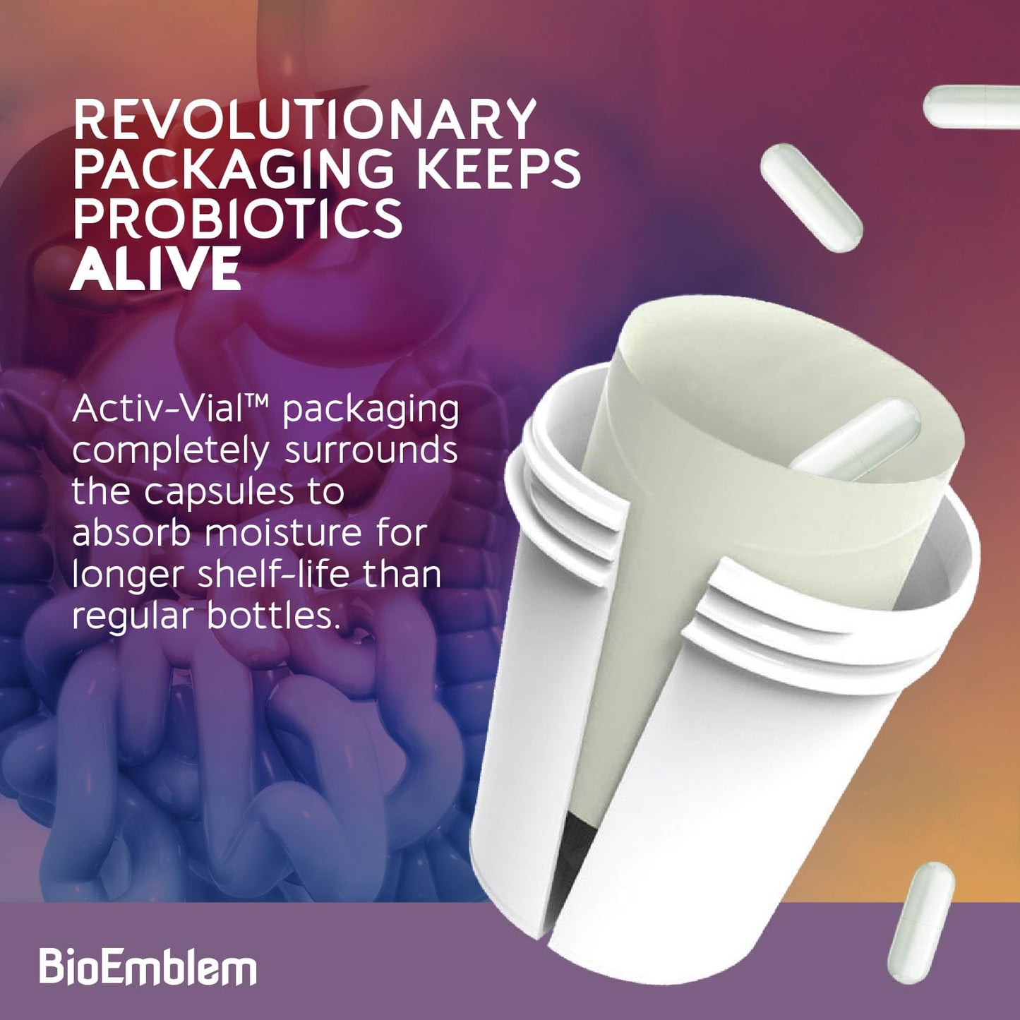 BioEmblem Probiotics 55B CFU – 11 Strains | Prebiotics & Postbiotics | Non-GMO 45 Capsules