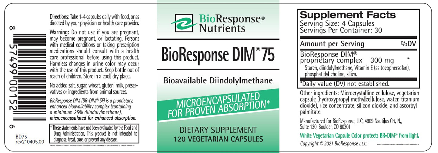 BioResponse DIM 75-75mg 120 Capsules | BR-DIM for Hormonal Balance