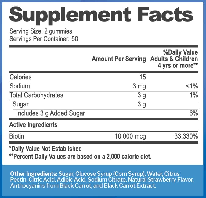 Biotin 10,000mcg Gummies for Hair, Skin & Nails – 100 Count | Vegan, Gluten-Free