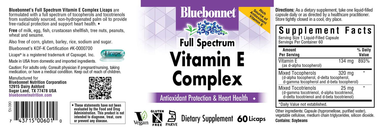 BlueBonnet Natural Full Spectrum Vitamin E Complex - 60 Licaps