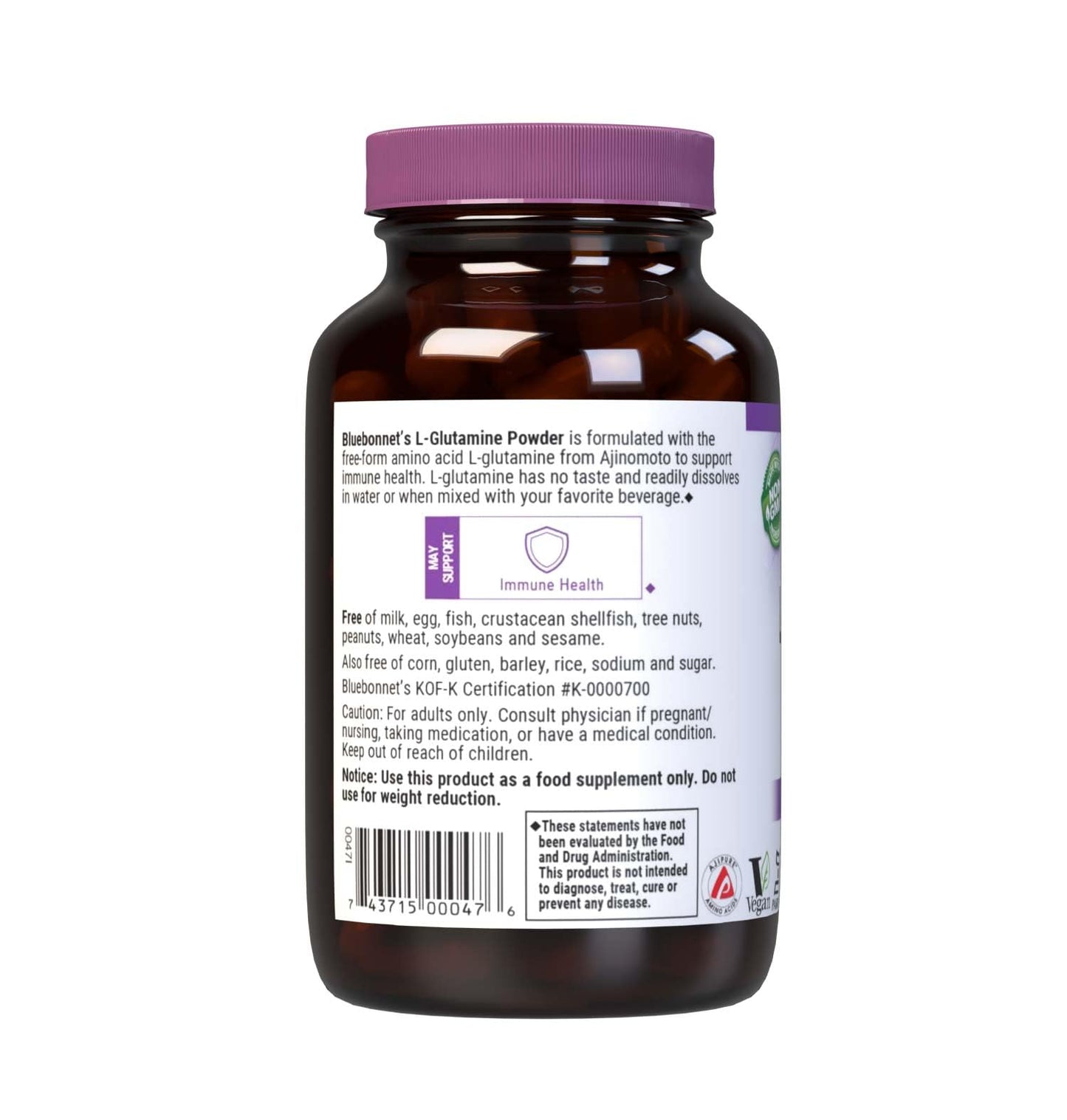 Bluebonnet Nutrition L-Glutamine Powder 5000mg, Supports Immune Function*, Nitrogen Transporter*, Soy-Free, Gluten-Free, Non-GMO, Kosher Certified, Vegan, 4 oz Bottle, 23 Servings