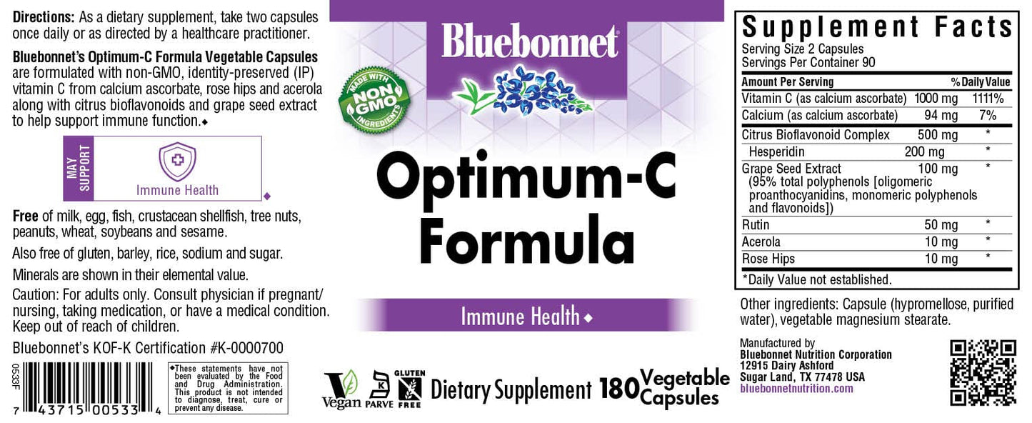 BlueBonnet Optimum C Formula Capsules - 180 Count | Non-GMO, Vegan, Gluten-Free