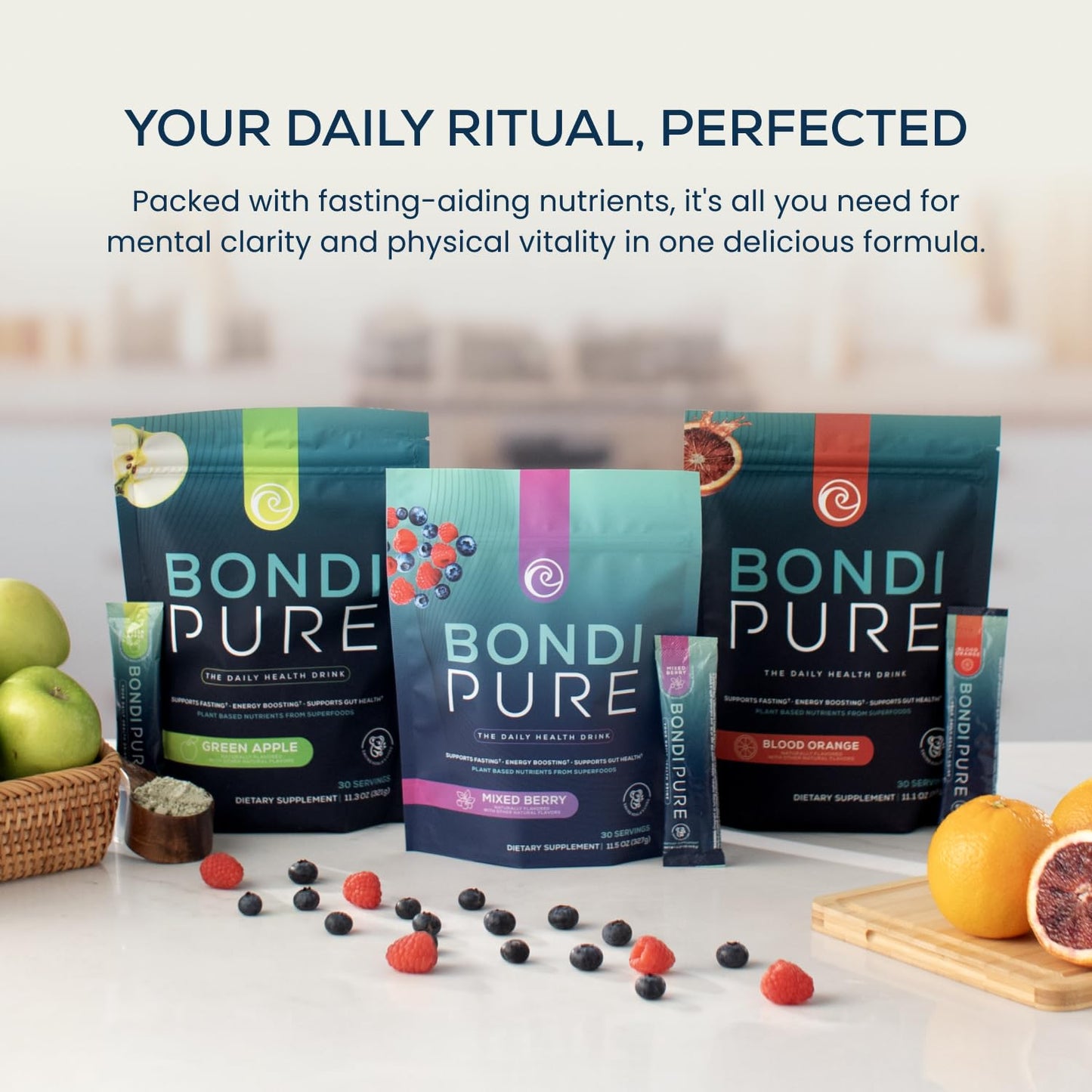 Bondi Pure – Daily Health & Detox Drink for Gut Health & Energy Support | Blood Orange (30 Servings)