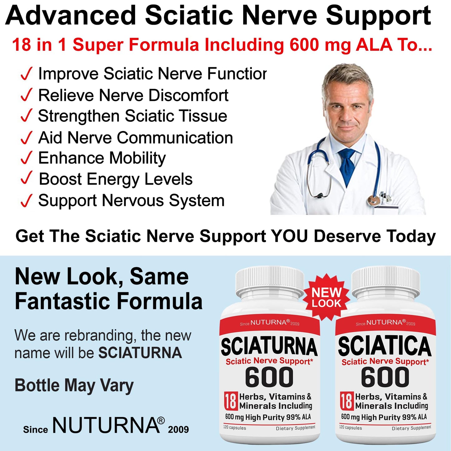 Sciatica Nerve Relief Supplement - 600 mg Alpha Lipoic Acid | Maximum Strength ALA Sciatic Support (120 Capsules)
