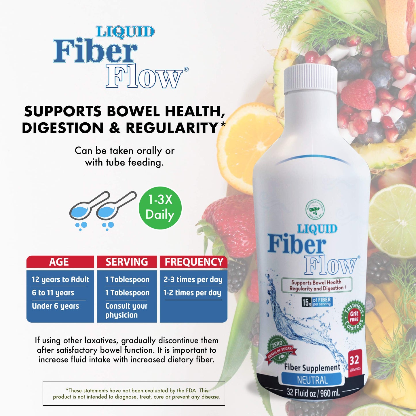 Liquid Fiber for Kids – Sugar-Free Prebiotic Inulin Fiber Drink Mix, 15g Per Serving, 100 Packets | Nutritional Designs