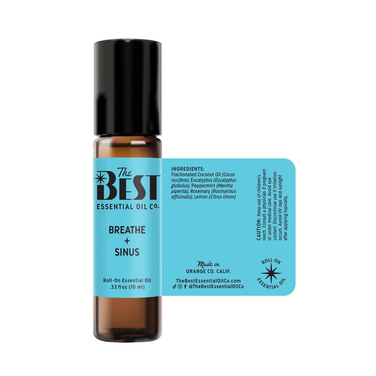The Best Essential Oil Co. Breathe + Sinus Roll-On - Premium Grade, Pre-Diluted in Coconut Oil, 10 ml