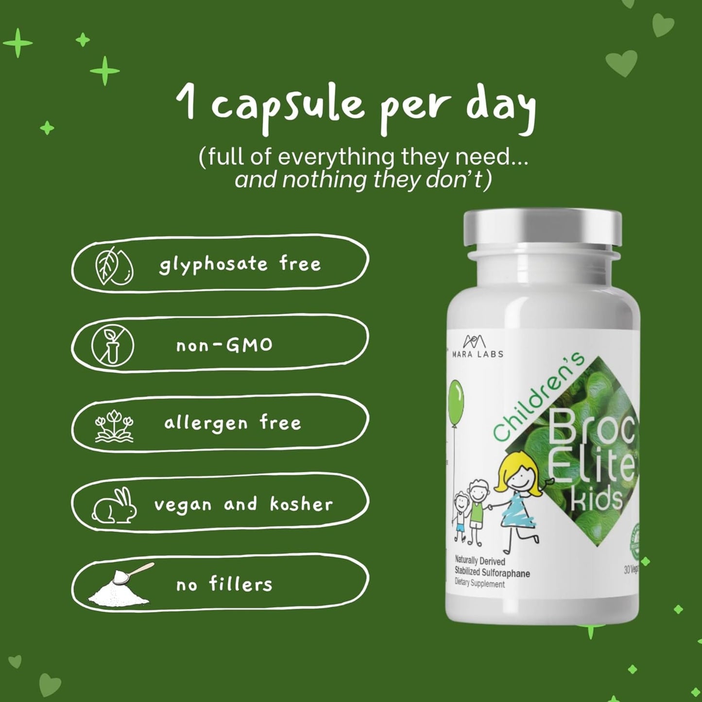 BrocElite Mara Labs Kids | Broccoli Sulforaphane Supplement for Children | No Glyphosate Residue | 60 Vegan Capsules