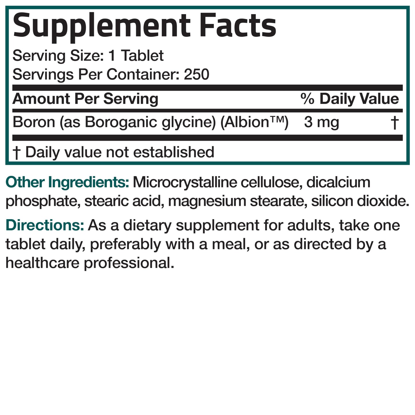 Bronson Boron 3 mg Chelated for Bone Health | Non-GMO, 250 Vegetarian Tablets