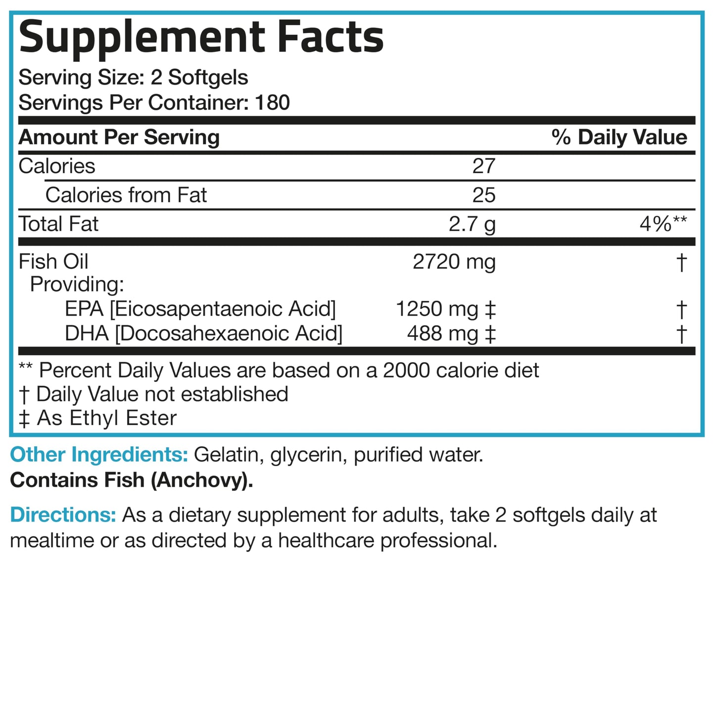 Bronson Omega 3 Fish Oil Triple Strength 2720 mg | High EPA 1250 mg & DHA 488 mg | Non-GMO, Heavy Metal Tested | 360 Softgels
