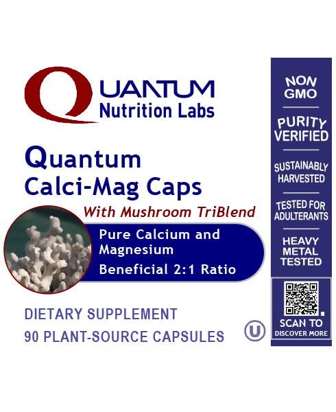 Quantum Nutrition Labs Calci-Mag Caps – Calcium Magnesium Supplement with Reishi & Lion's Mane – 300 Vegetarian Capsules
