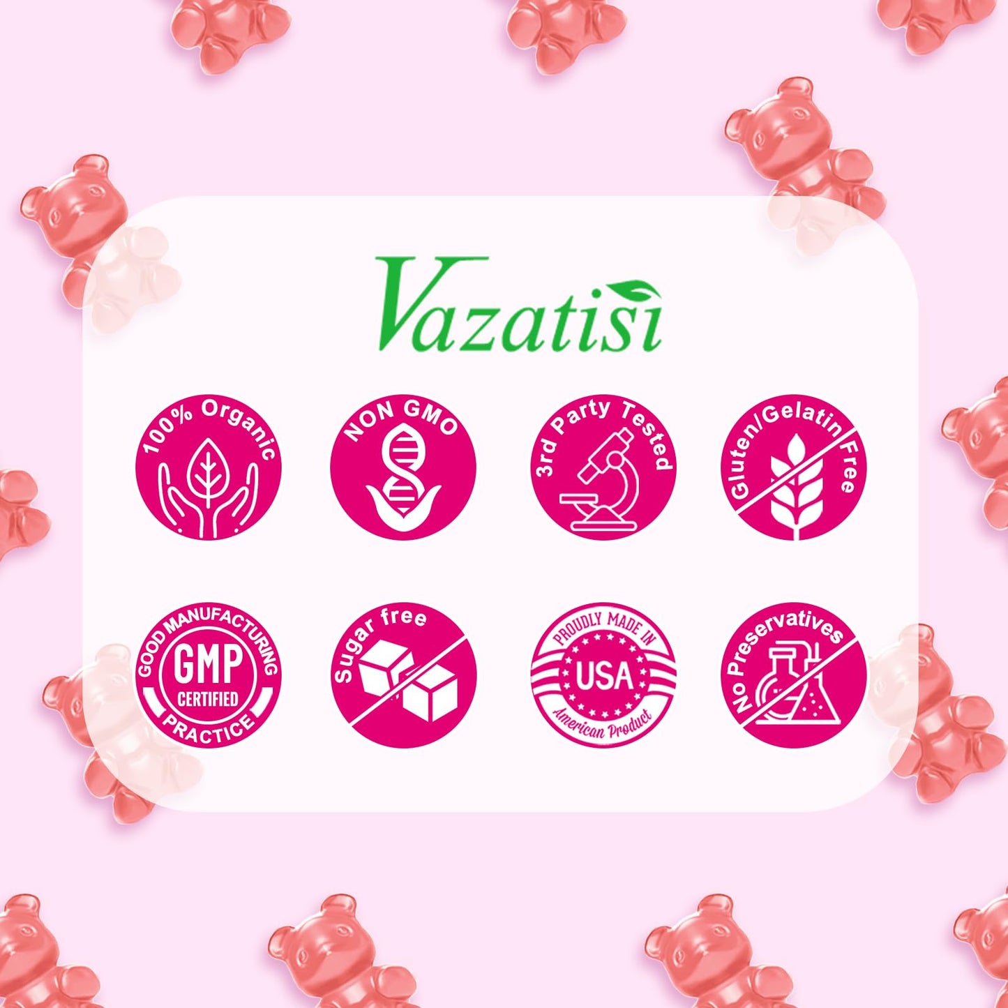 Vazatisi Calcium Magnesium Zinc Gummies with Vitamin D3 & B12 – Peach Flavor, 60 Count