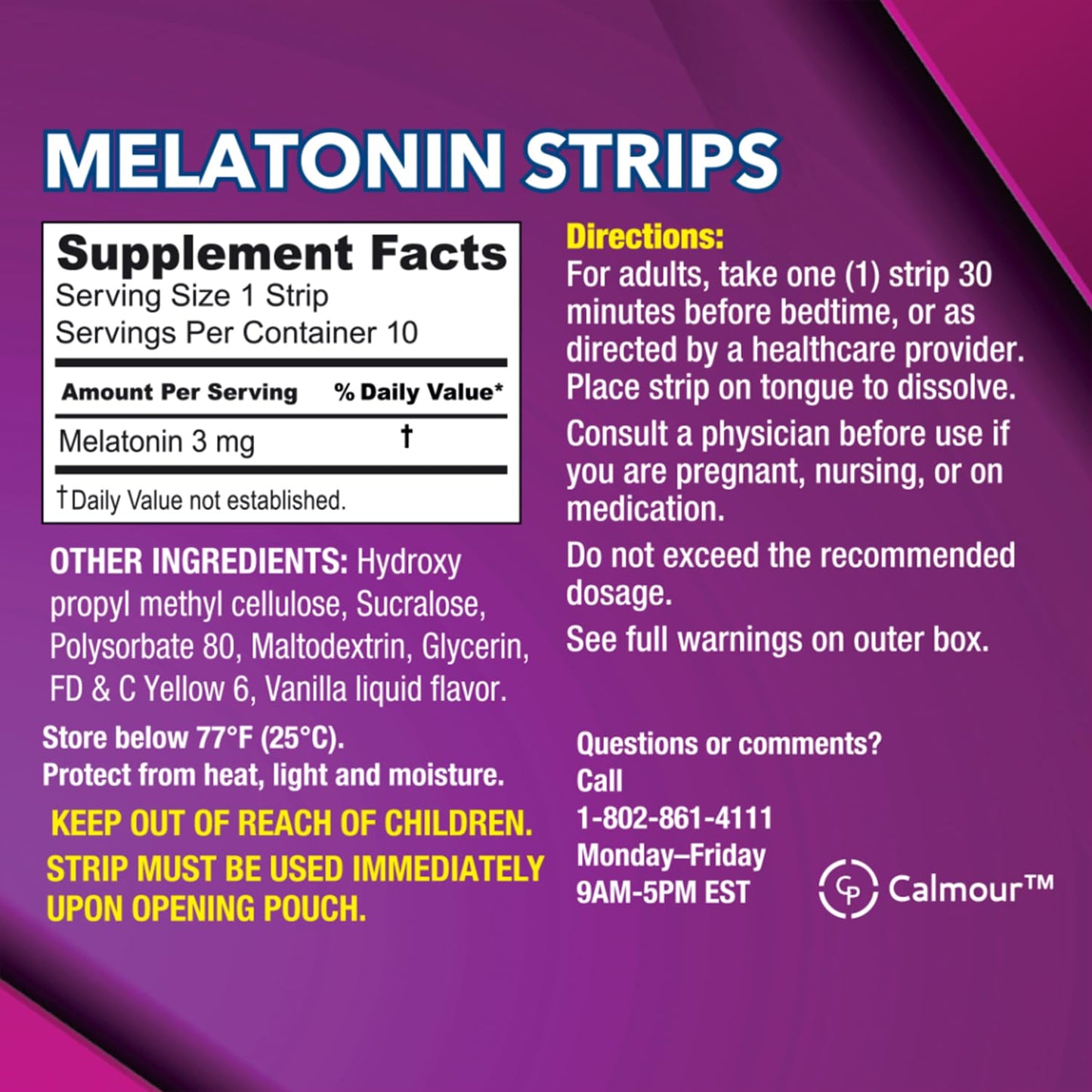CALMOUR 100 Melatonin Strips – 3mg Fast-Dissolving Sleep Aid