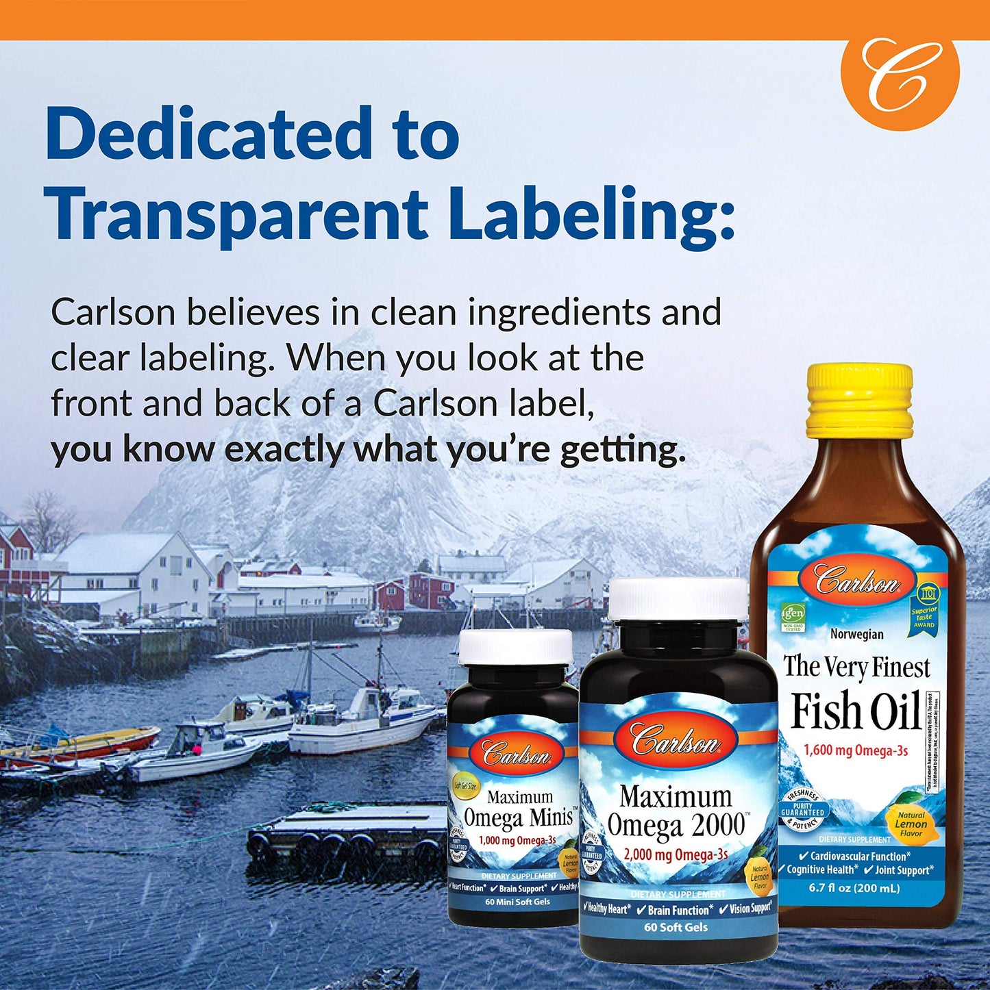 Carlson Fish Oil Q - 1200 mg Omega-3s + 200 mg CoQ10 | 120 Softgels