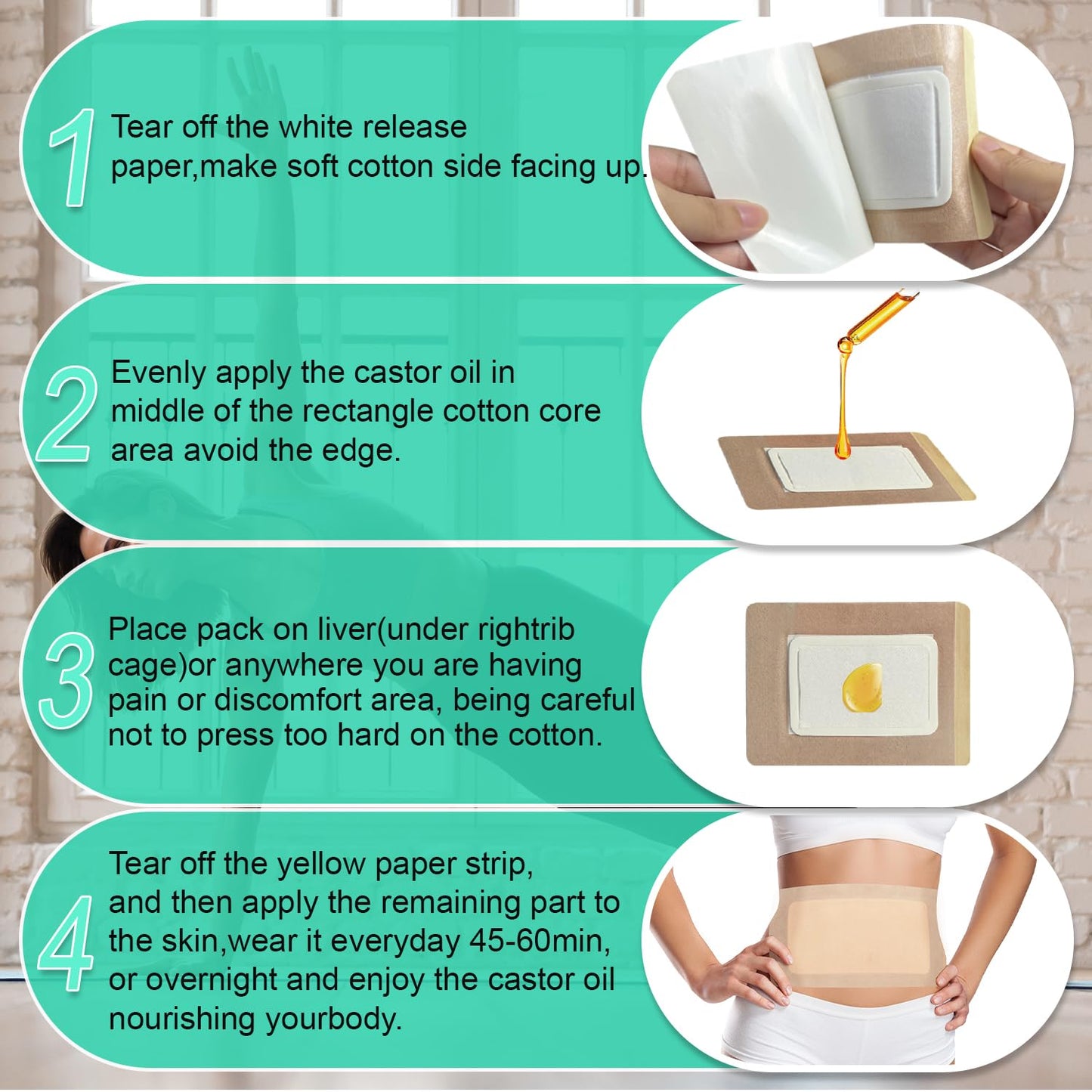 15 Pcs Large Castor Oil Patch Wraps – Anti-Leak Cotton, 11x6.3 in (Oils Not Included)