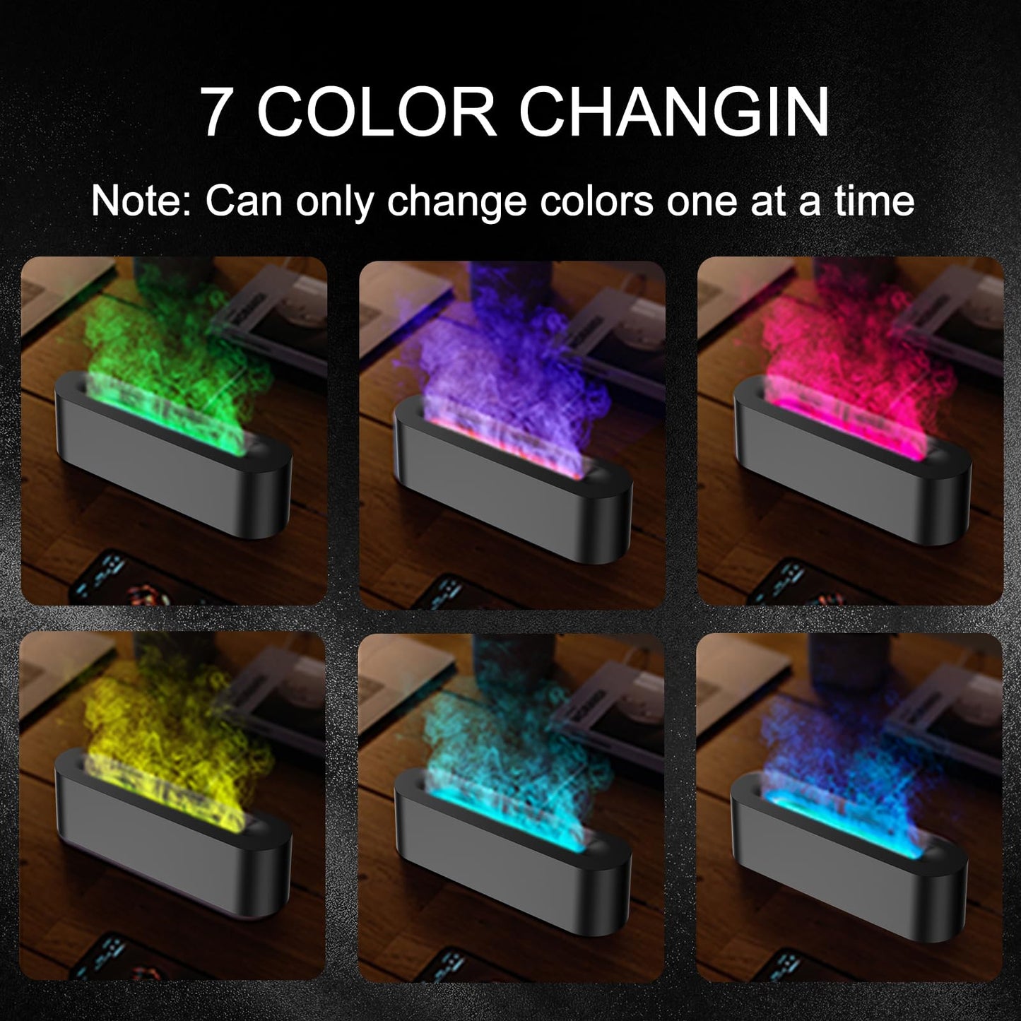 Colorful Flame Fire Diffuser Humidifier – 7-Color LED Oil Diffuser (150ml, Ultra-Quiet, Auto-Off)
